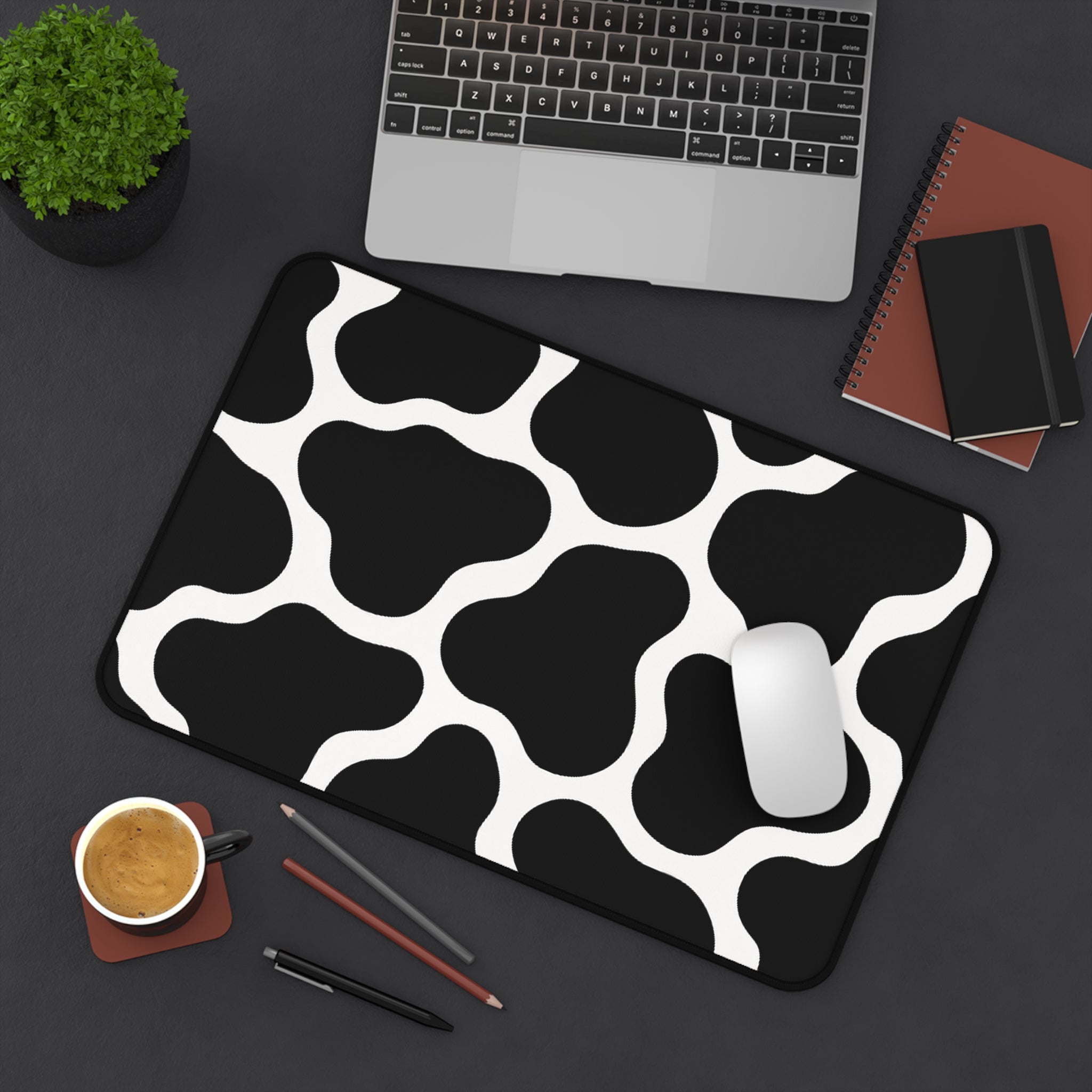 Chic Black and White Cow Print Desk Mat, Cow Print Mousepad, Office Decor, Desk Accessories, Gift for Cow Lovers