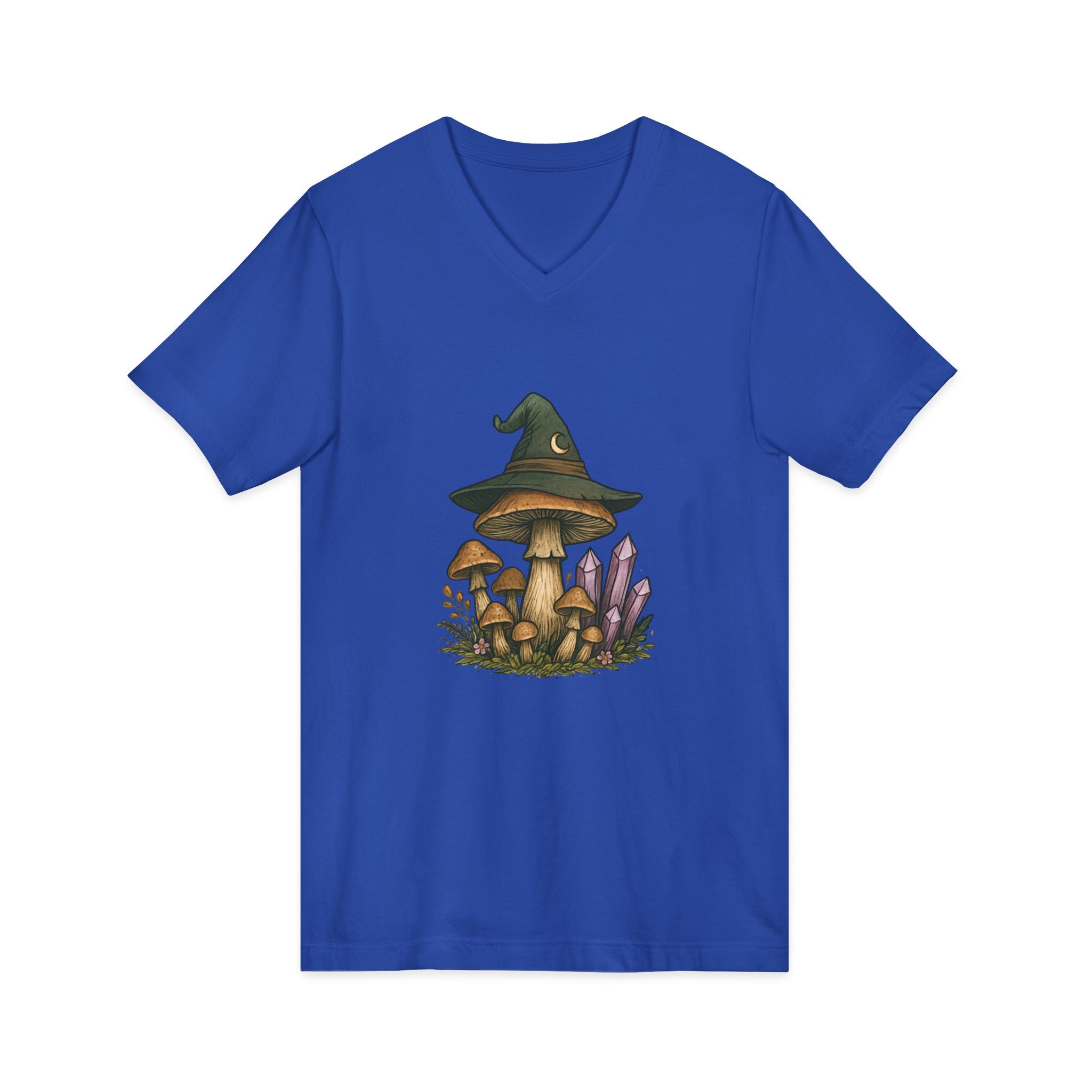 Mystical Mushroom Hat V-Neck Tee | Quirky Nature Shirt, Gifts for Nature Lovers, Eco-Friendly Fashion, Casual Everyday Wear, Boho Style Top