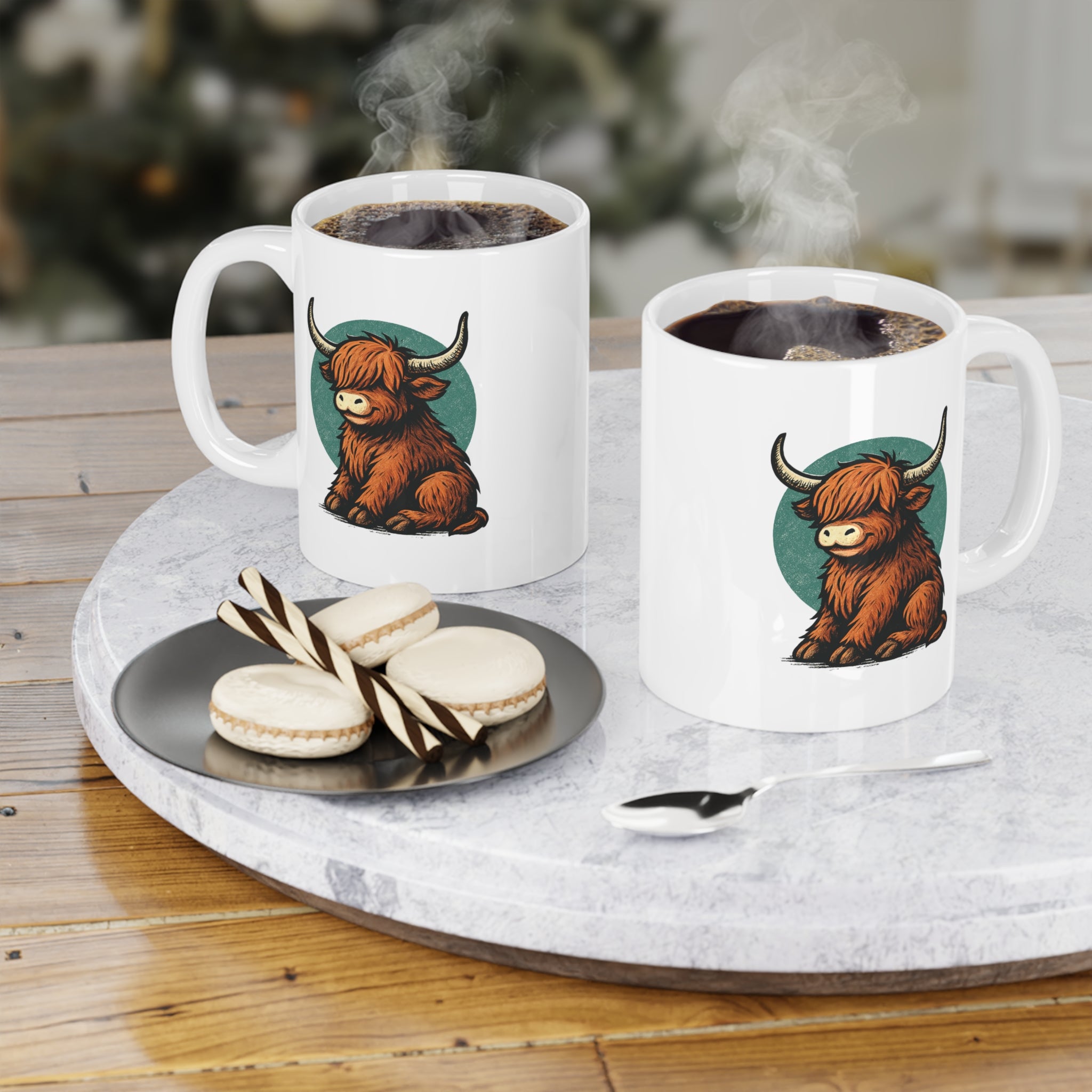 Highland Cow Ceramic Mug - Rustic Farmhouse Coffee Cup