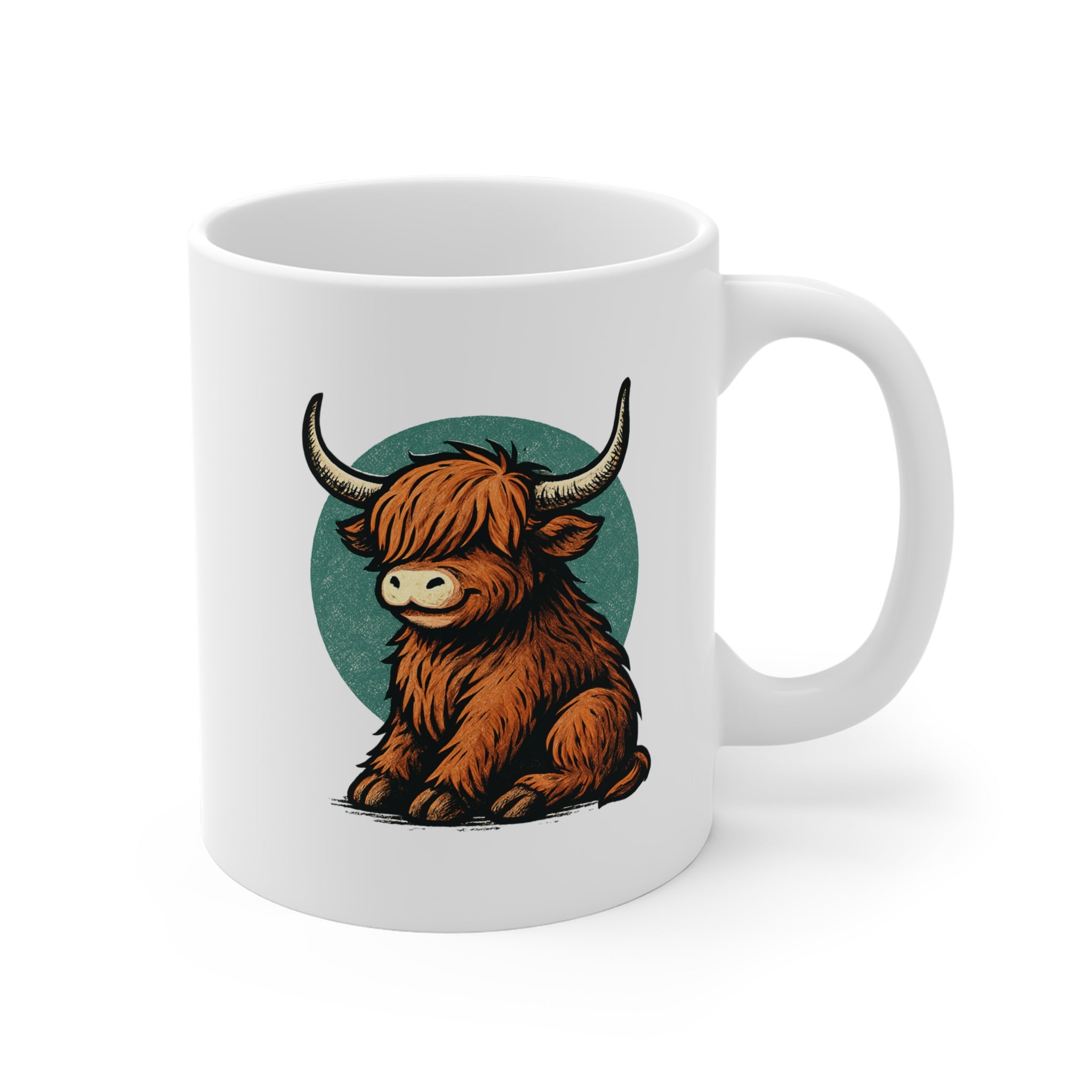 Highland Cow Ceramic Mug - Rustic Farmhouse Coffee Cup