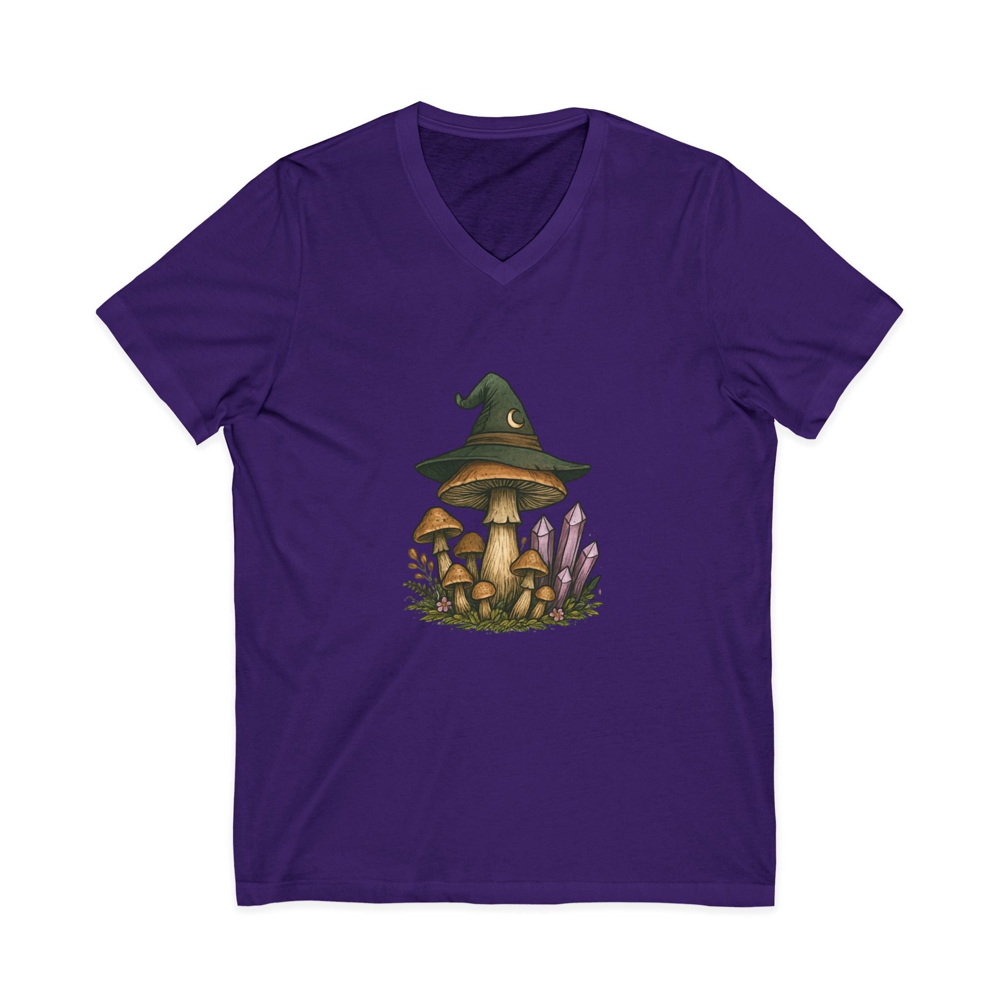 Mystical Mushroom Hat V-Neck Tee | Quirky Nature Shirt, Gifts for Nature Lovers, Eco-Friendly Fashion, Casual Everyday Wear, Boho Style Top
