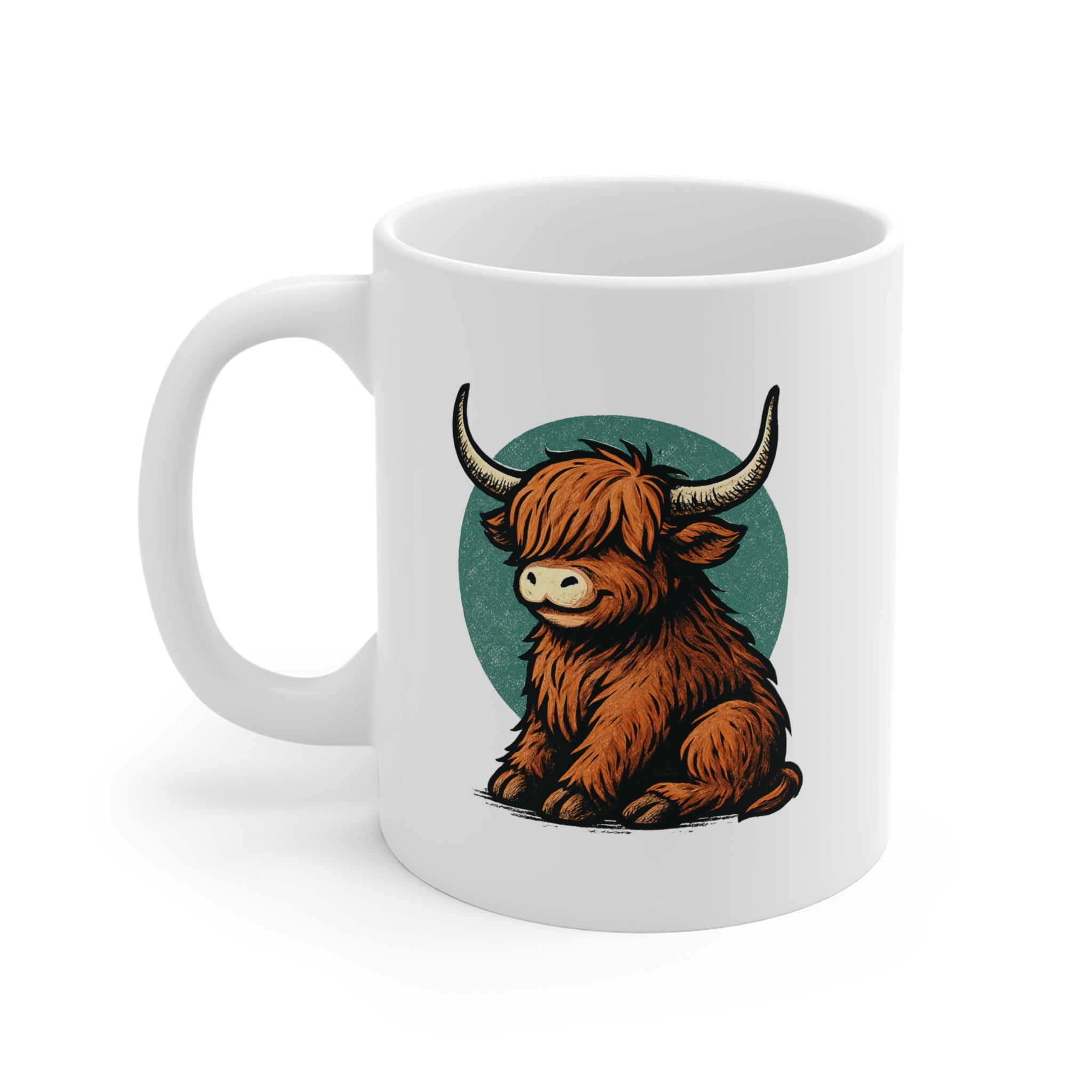 Highland Cow Ceramic Mug - Rustic Farmhouse Coffee Cup
