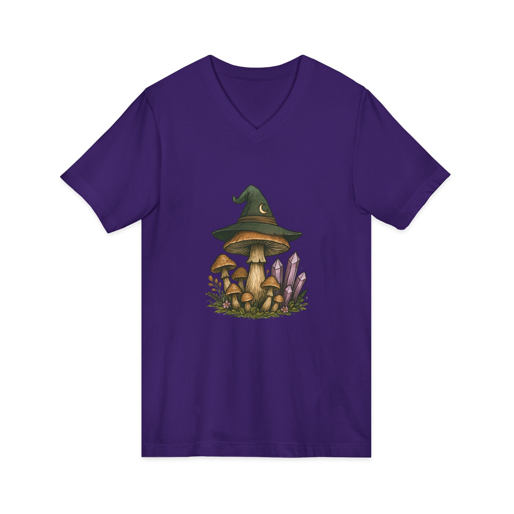 Mystical Mushroom Hat V-Neck Tee | Quirky Nature Shirt, Gifts for Nature Lovers, Eco-Friendly Fashion, Casual Everyday Wear, Boho Style Top