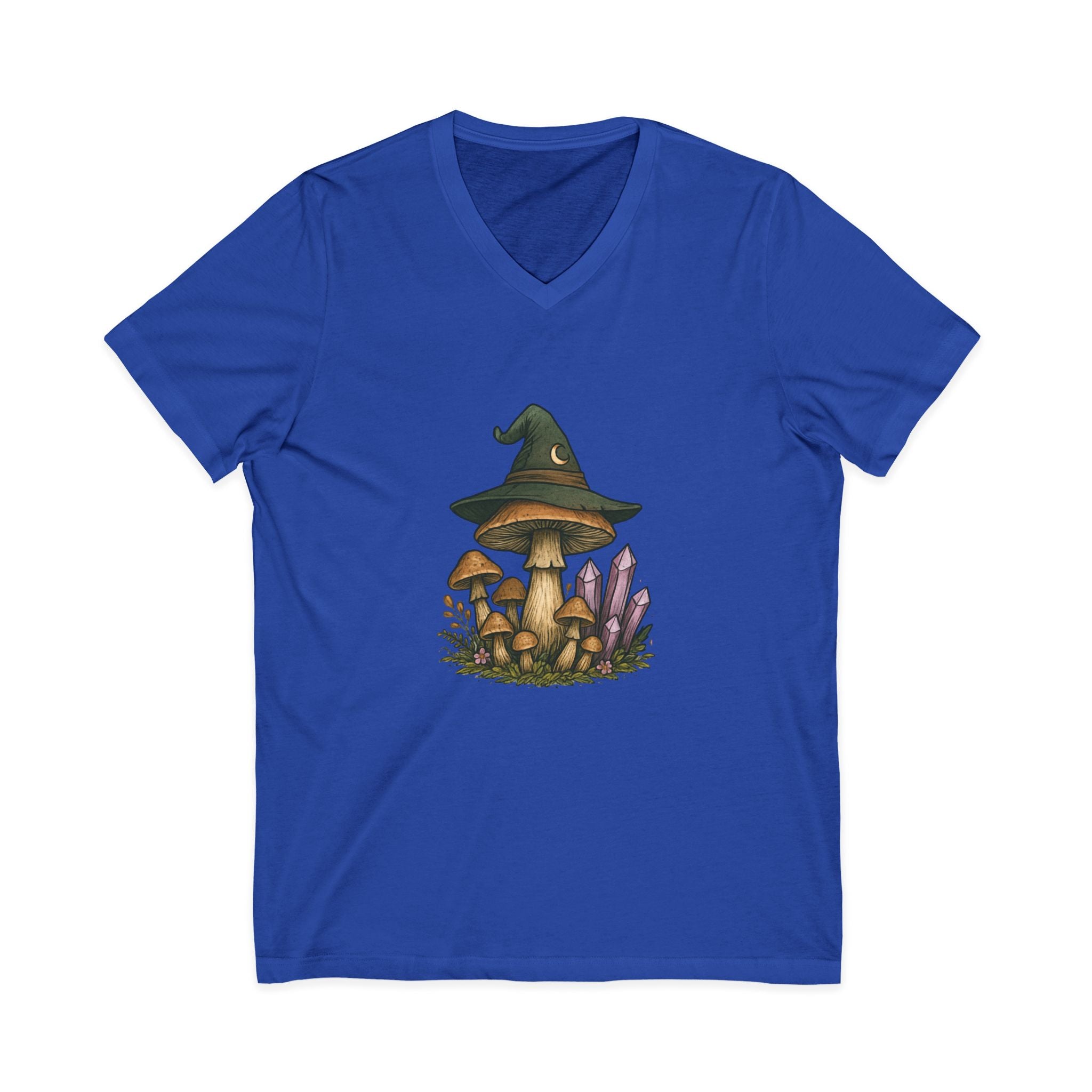 Mystical Mushroom Hat V-Neck Tee | Quirky Nature Shirt, Gifts for Nature Lovers, Eco-Friendly Fashion, Casual Everyday Wear, Boho Style Top