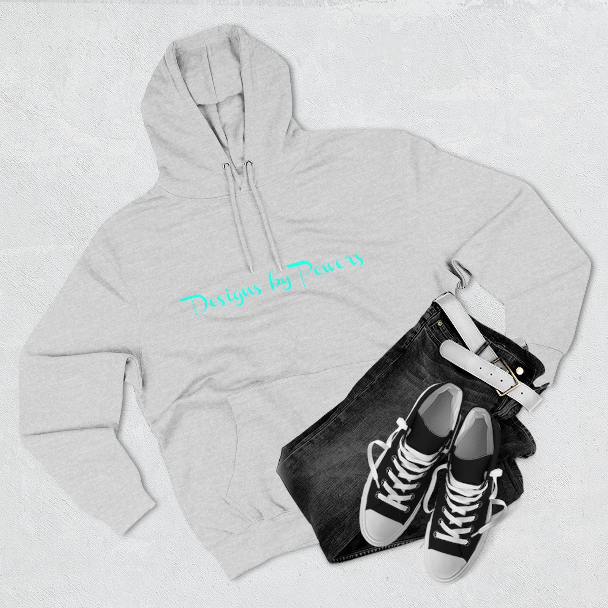 Designs by Powers Logo Cozy Three-Panel Fleece Hoodie for All Occasions, Casual Wear, Gift for Friends, Trendy Hoodie, Warm Layering, Everyday Comfort